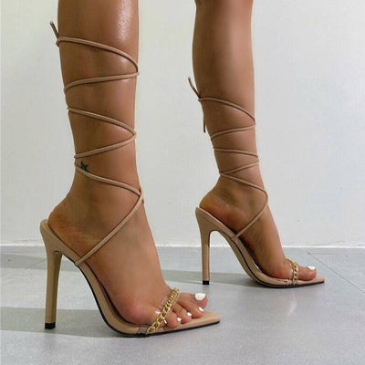 Eleanor Open Toe Transparent Chain Embellished High Heel Sandals