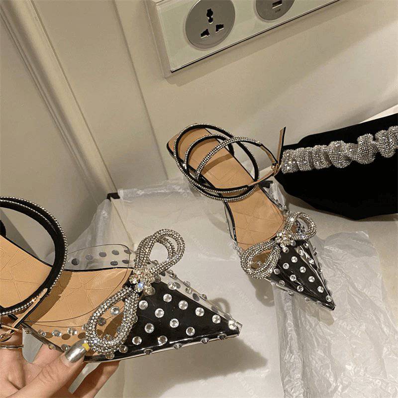 Faye Pointed Toe Crystal Bowknot Ankle Strap Sandal - Hot fashionista