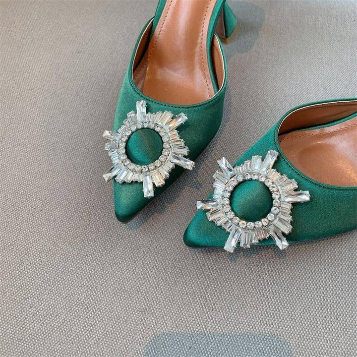 Hallie Pointed Toe Crystal Buckle Embellished Slingback High Heel Shoes - Hot fashionista