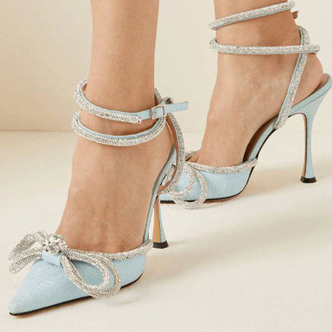 Iris Crystal Bowknot Ankle Strap High Heel Sandals - Hot fashionista