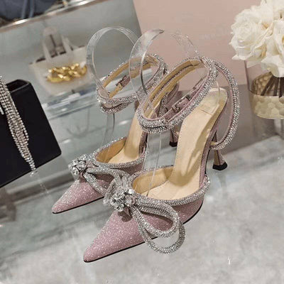 Iris Crystal Bowknot Ankle Strap High Heel Sandals