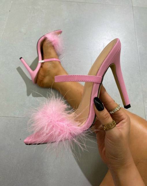 Josephine Peep Toe Fur Embellished Strappy High Heel Sandals - Hot fashionista