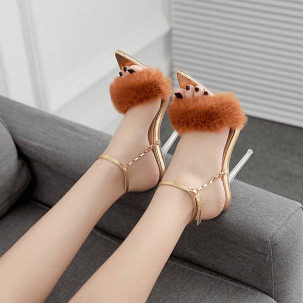 Josie Fluffy Pointed Toe Buckle Strap High Heel Sandals - Hot fashionista