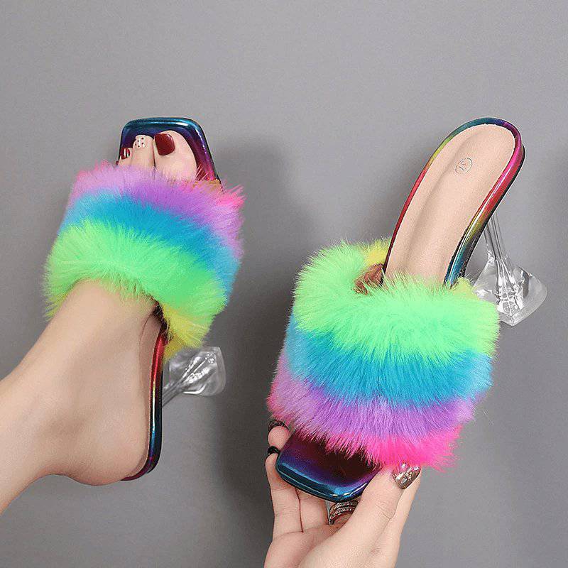 Rowan Peep Toe Fur Transparent High Heel Sandals - Hot fashionista