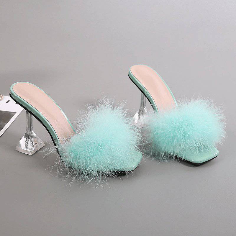 Rowan Peep Toe Fur Transparent High Heel Sandals - Hot fashionista