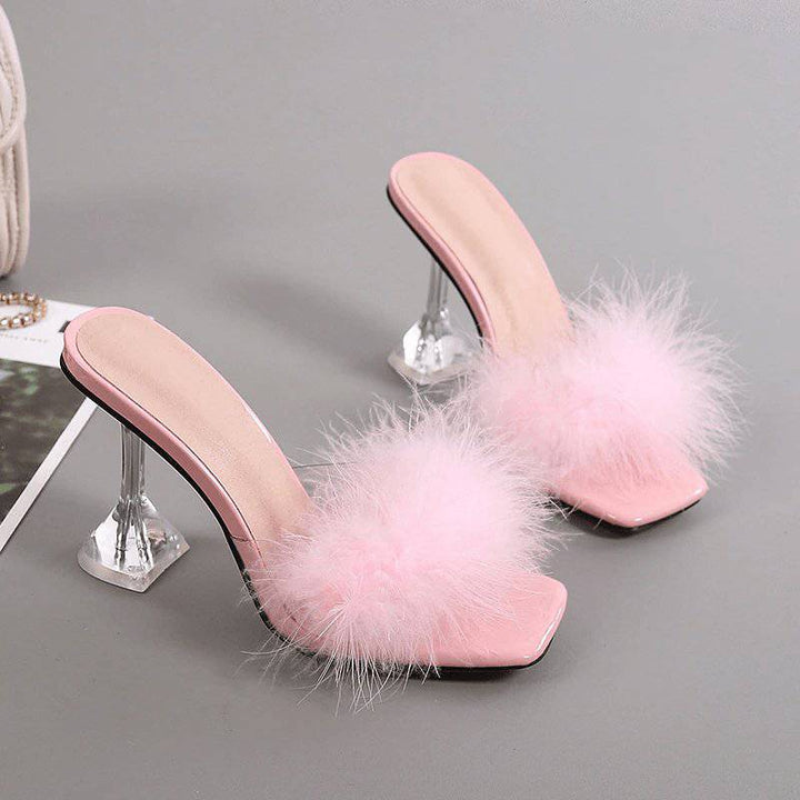 Rowan Peep Toe Fur Transparent High Heel Sandals - Hot fashionista