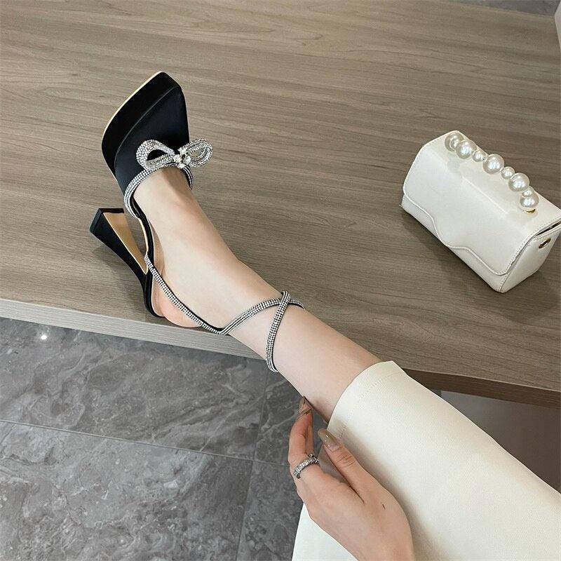 Belle Embellished Bowknot Pointed Toe High Heels Sandal - Hot fashionista