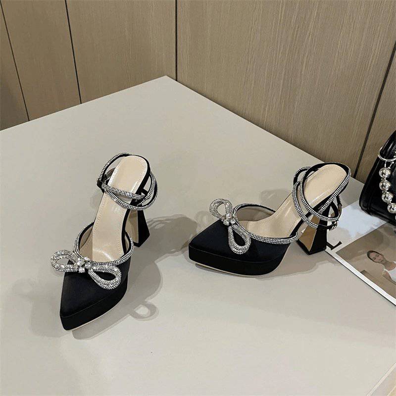 Belle Embellished Bowknot Pointed Toe High Heels Sandal - Hot fashionista