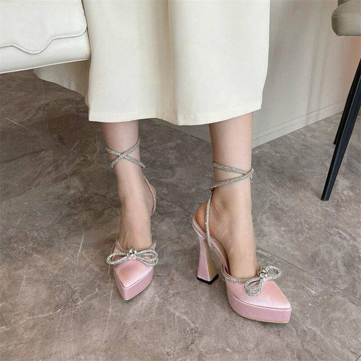 Belle Embellished Bowknot Pointed Toe High Heels Sandal - Hot fashionista