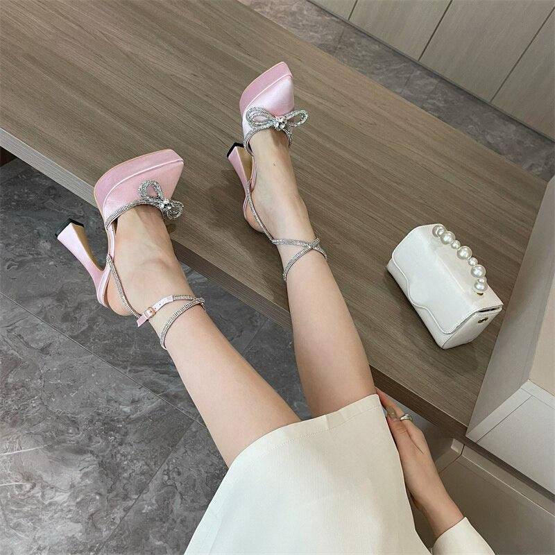 Belle Embellished Bowknot Pointed Toe High Heels Sandal - Hot fashionista