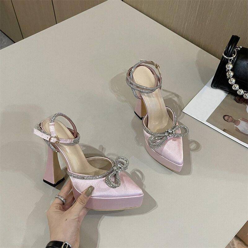 Belle Embellished Bowknot Pointed Toe High Heels Sandal - Hot fashionista