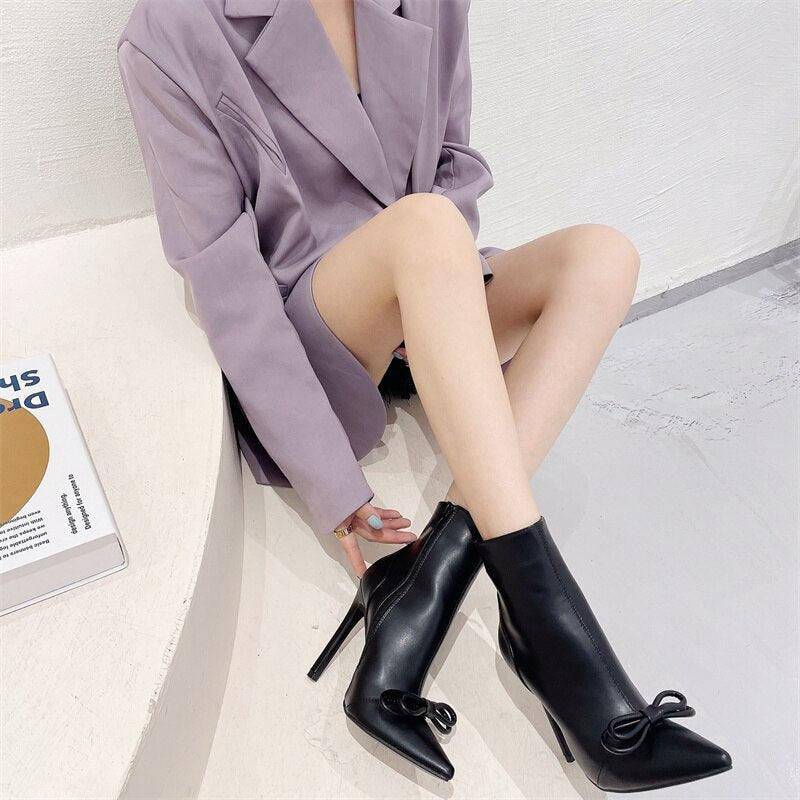 Lottie Zip Up Stiletto High Heels Pointed Boots - Hot fashionista