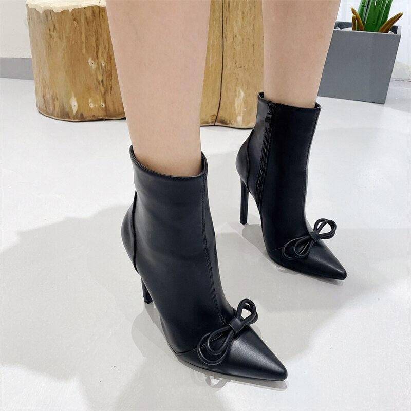 Lottie Zip Up Stiletto High Heels Pointed Boots - Hot fashionista