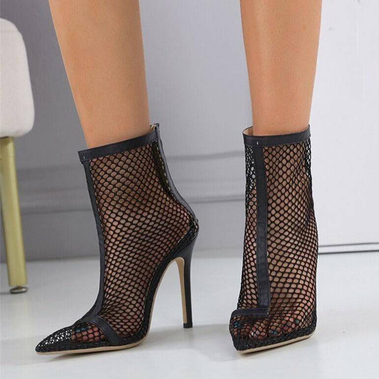 Mathilda Fishnet Mesh Pointed To High Heels Sandal - Hot fashionista