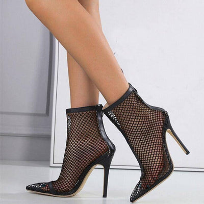 Mathilda Fishnet Mesh Pointed To High Heels Sandal