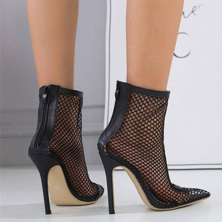 Mathilda Fishnet Mesh Pointed To High Heels Sandal - Hot fashionista