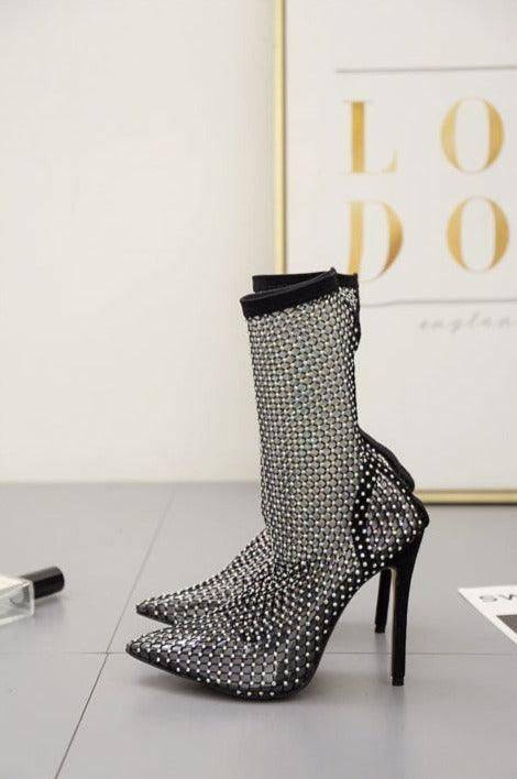 Pearl Breathable Glittered Fishnet High Heels - Hot fashionista