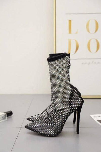 Pearl Breathable Glittered Fishnet High Heels