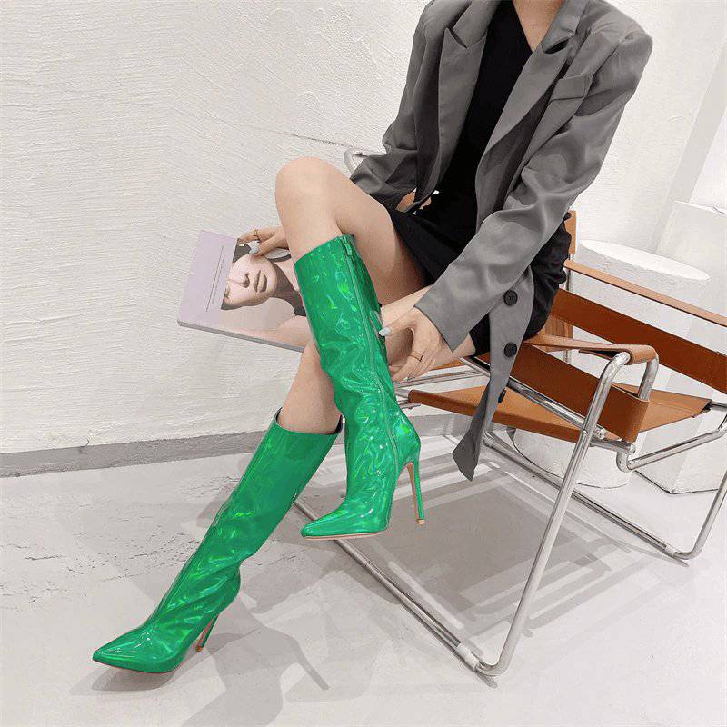 Ellie Solid PU Leather Stiletto Boots - Hot fashionista