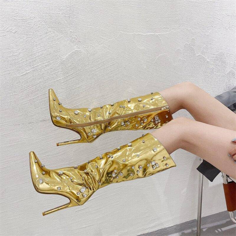 Charley Embellished PU Zip Up Stiletto Boots