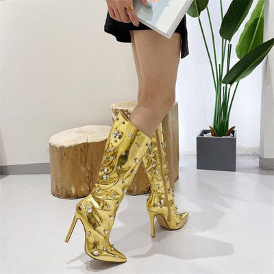 Charley Embellished PU Zip Up Stiletto Boots