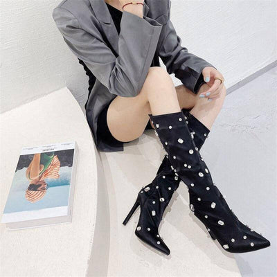 Charley Embellished PU Zip Up Stiletto Boots