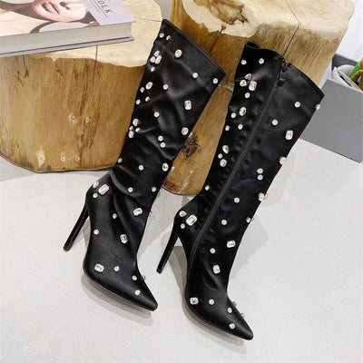 Charley Embellished PU Zip Up Stiletto Boots