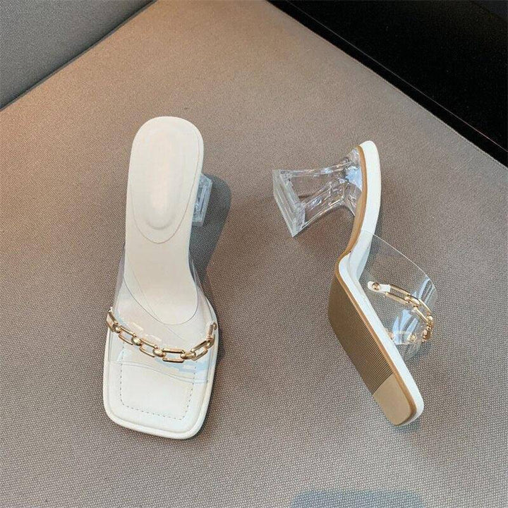 Laura Embellished Chain Open Toe Transparent High Heels Sandal - Hot fashionista