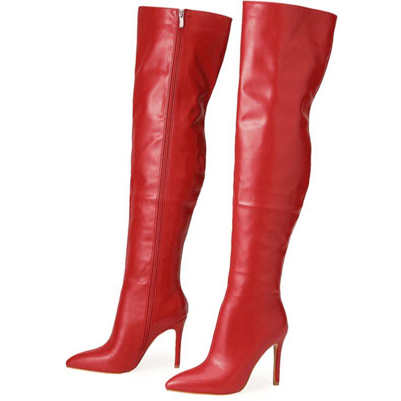 Anne Solid Zip Up Stiletto Boots en cuir 