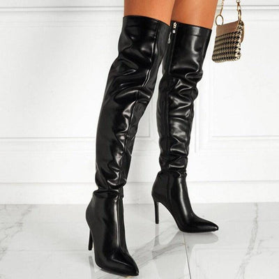 Anne Solid Zip Up Stiletto Boots en cuir 