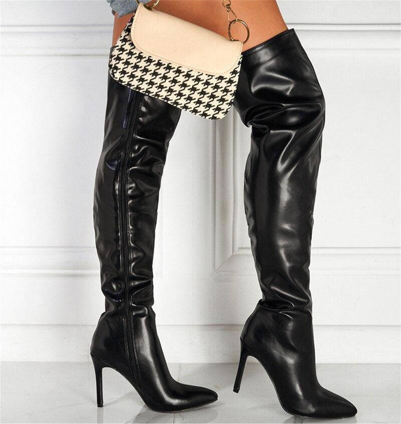 Anne Solid Zip Up Leather Stiletto Boots - Hot fashionista