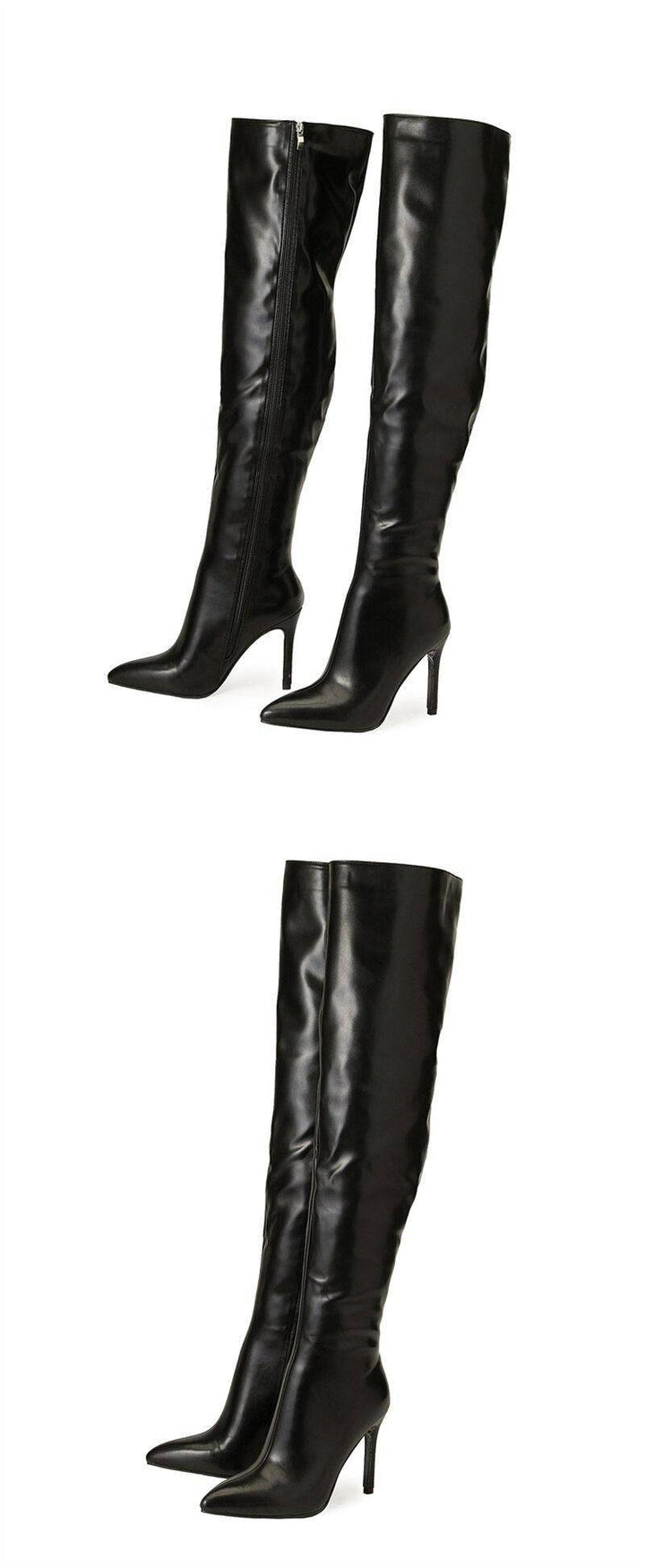 Anne Solid Zip Up Leather Stiletto Boots - Hot fashionista