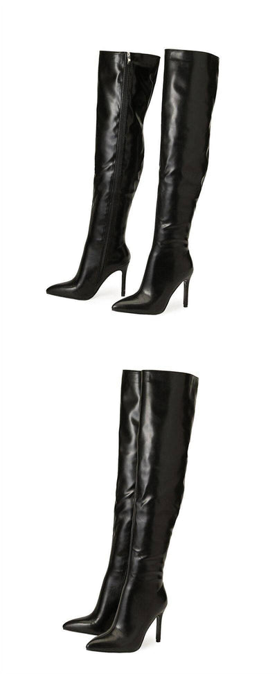 Anne Solid Zip Up Stiletto Boots en cuir 