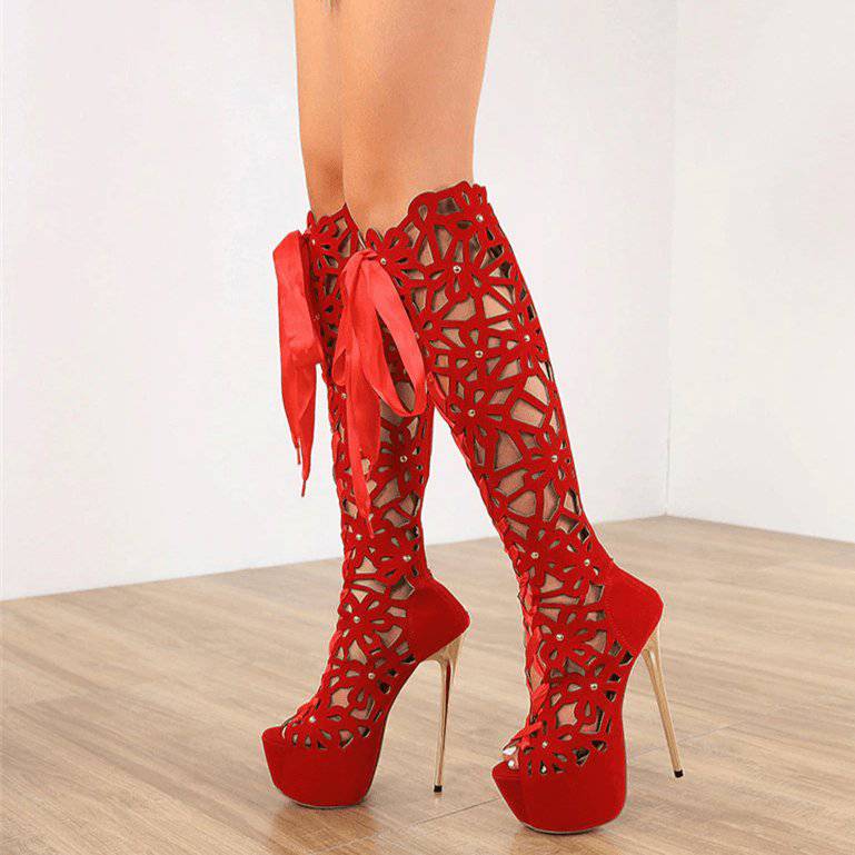 Kate Ultra Thin Hollow Out Knee Boots Sandal - Hot fashionista