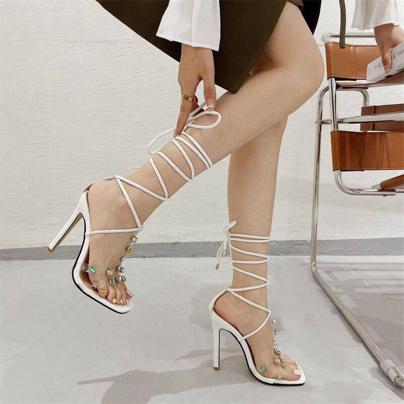 Montana Embellished Lace Up High Heels - Hot fashionista