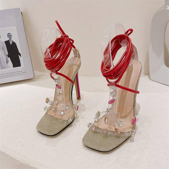 Montana Embellished Lace Up High Heels - Hot fashionista