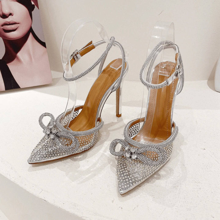 Rose Embellished Rhinestone Pointed High Heels - Hot fashionista