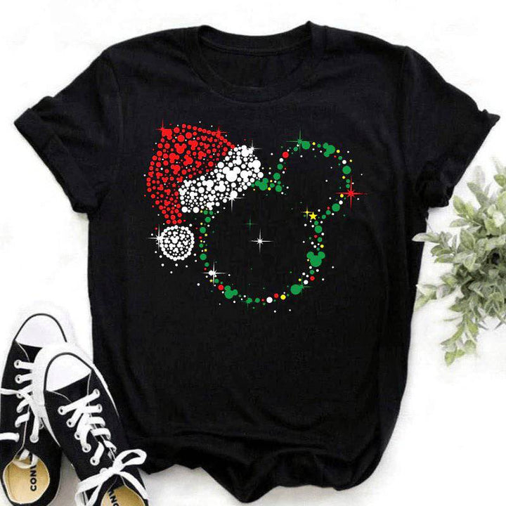 Jessamine Short Sleeve Disney Christmas Cartoon Print Top - Hot fashionista