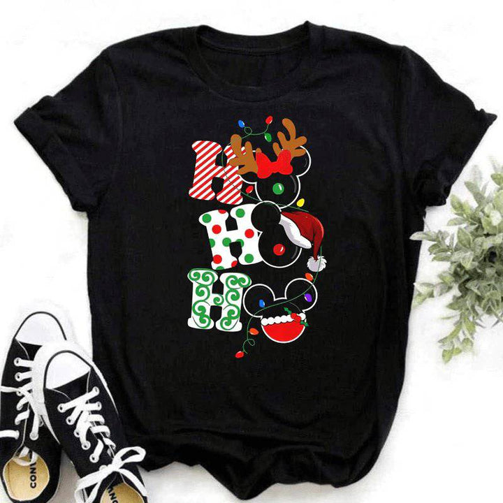 Jessamine Short Sleeve Disney Christmas Cartoon Print Top - Hot fashionista