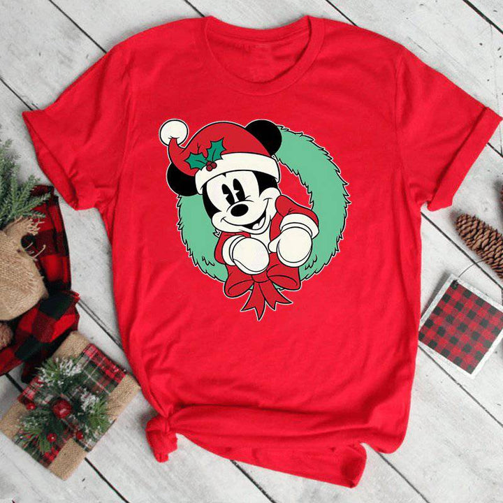 Jessamine Short Sleeve Disney Christmas Cartoon Print Top - Hot fashionista