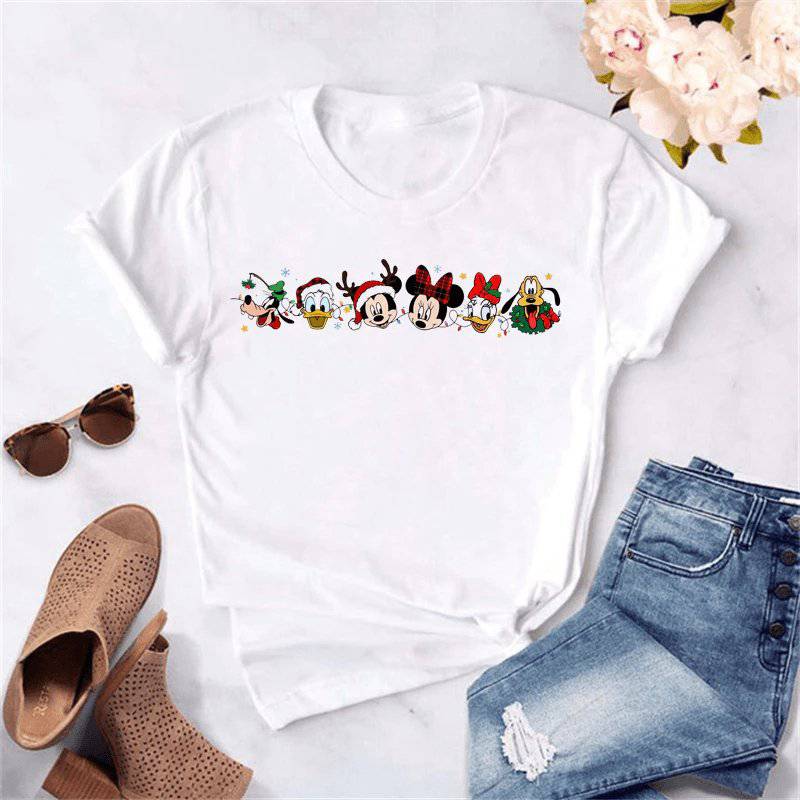 Jessamine Short Sleeve Disney Christmas Cartoon Print Top - Hot fashionista