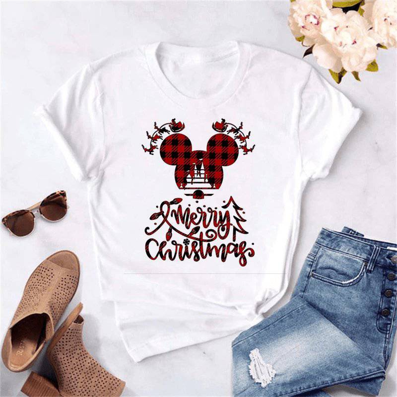 Jessamine Short Sleeve Disney Christmas Cartoon Print Top - Hot fashionista