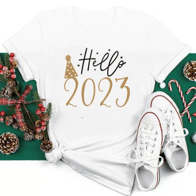 Lydia Short Sleeve " Hello 2023 " Print Top