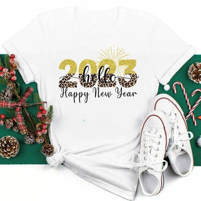 Lydia Short Sleeve " Hello 2023 " Print Top