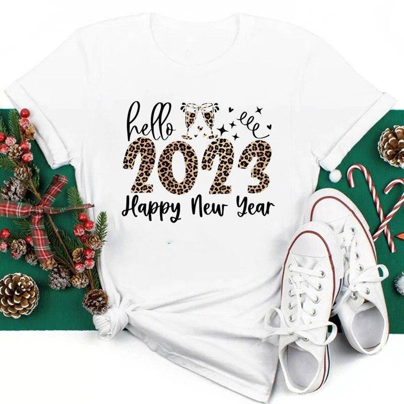 Lydia Short Sleeve " Hello 2023 " Print Top