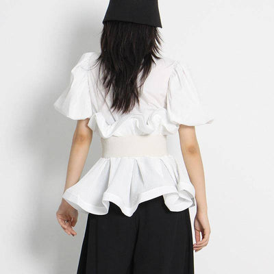 Mary Turn Down Collar Ruffle Belted Top