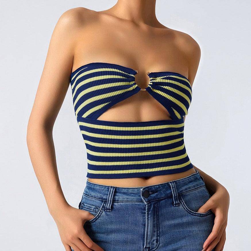 Toni Strapless Hoop Linked Striped Crop Top - Hot fashionista