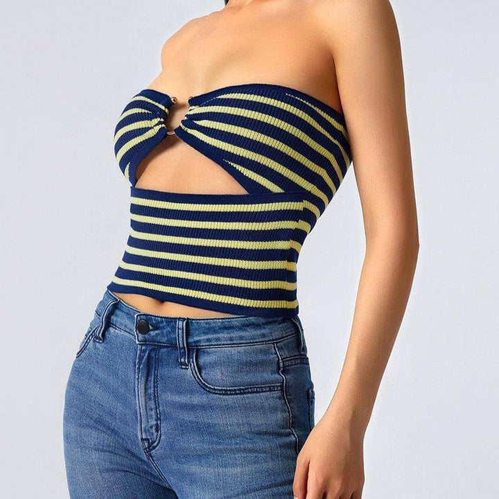 Toni Strapless Hoop Linked Striped Crop Top - Hot fashionista