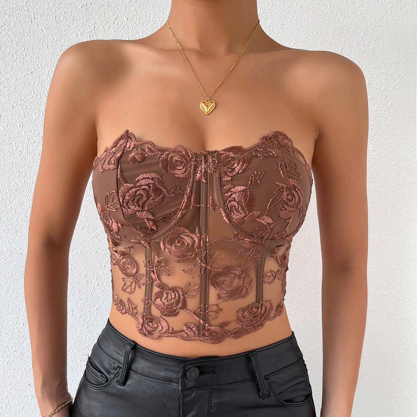 Embroidered Floral Corset Top