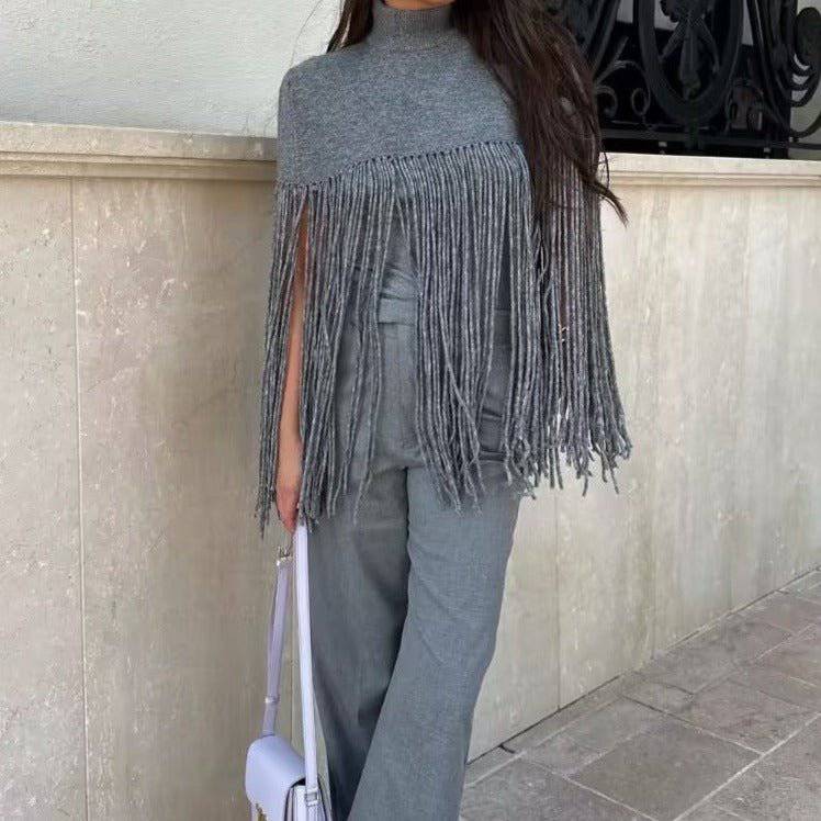 Eleanor Fringe Knitted Cape Top - Hot fashionista